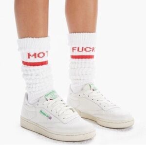 MOTHER White and Red Scrunch Socks